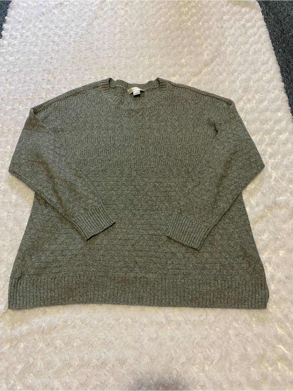 Christopher & Banks Olive Gray Textured Crewneck Sweater